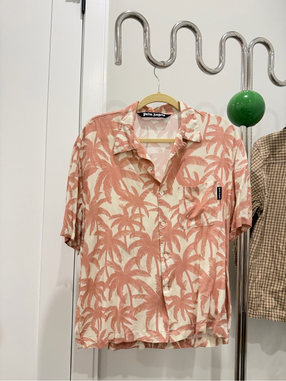 Palm Angels Coral Pink Palm-Print Short Sleeve Button-Down Shirt